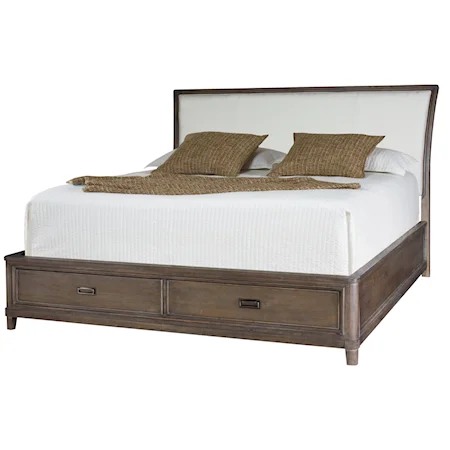California King Sleigh Bed with Upholstered Headboard and Storage Footboard